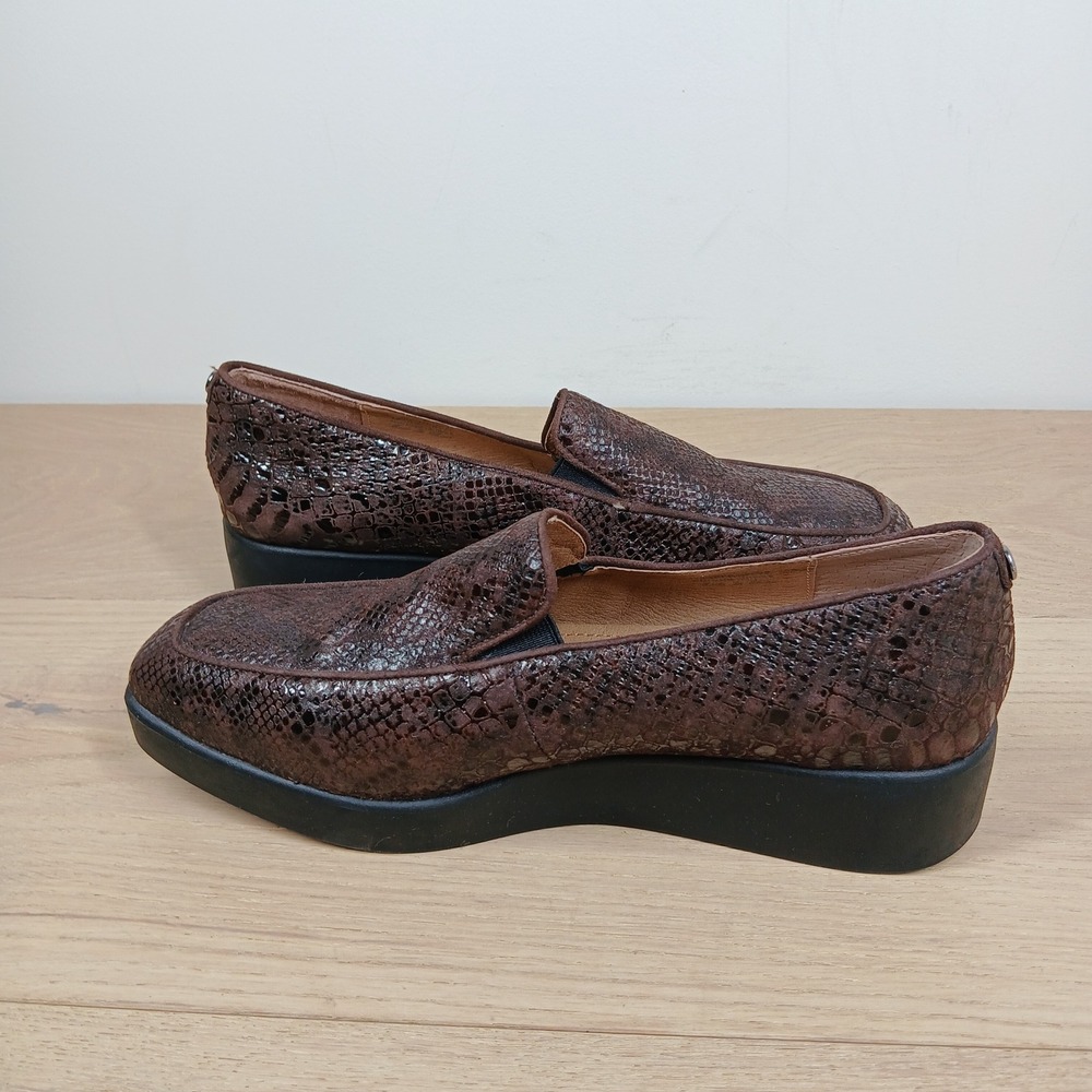 NYDJ Wedge Loafers Womens 8.5M Gira Brown Snakeskin Embossed Leather Platform - Picture 6 of 9